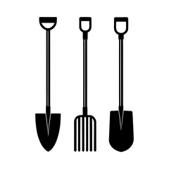 garden tools shovel rake etc vector silhouette