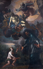 PISTOIA, ITALY - MARCH 16, 2025: The painting of Vision of St. Augustine in the church Chiesa di san Bartolomeo by unknown artist.