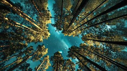 Forest canopy at night with a starry sky - Powered by Adobe