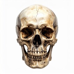 Obraz premium Detailed Human Skull, Pale Bones Anatomy, Isolated on White