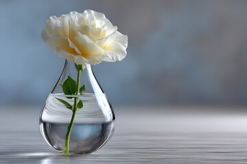 Elegant white rose in a glass vase on subtle textured surface