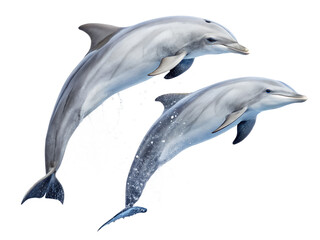 Obraz premium Two dolphins leaping water splash isolated on transparent background