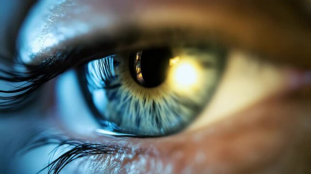Close Up of a Blue Eye Reflecting a Digital World - Powered by Adobe