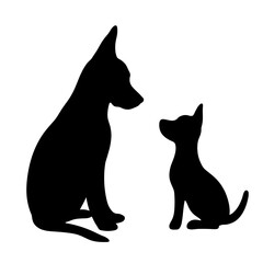 Silhouette of two dogs on white background, pet companionship illustration