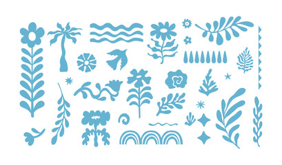 Vector set of hand drawn cut out style elements and illustrations - abstract design elements for party and picnic invitations, summer  greeting cards, prints, in marine coastal style
