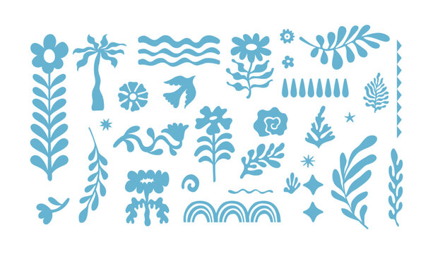 Vector set of hand drawn cut out style elements and illustrations - abstract design elements for party and picnic invitations, summer  greeting cards, prints, in marine coastal style