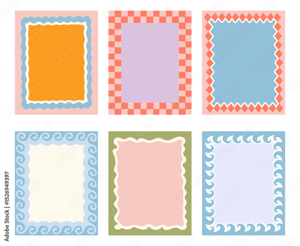 Poster Vector set of hand drawn cut out style  frames and borders - abstract design elements for decoration or logo design templates, prints, placards with copy space for text