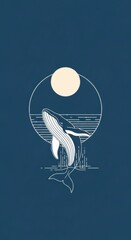 Elegant Minimalist Whale Illustration Moonlit Ocean Scene
