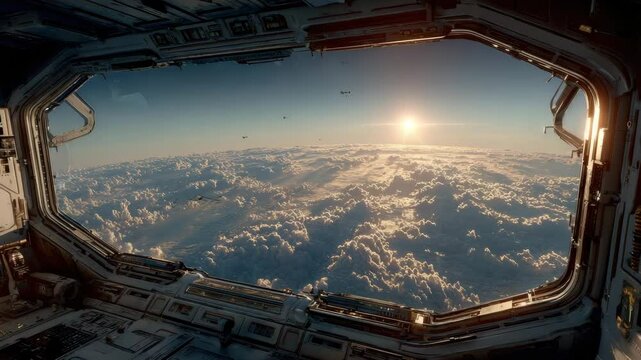 Golden Hour View of Earth from Spacecraft Window