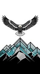 Majestic Bald Eagle Soaring Above Mountain Peaks A Stunning Illustration