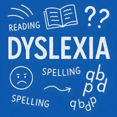 dyslexia awareness hand-drawn illustration blue neurodiversity poster reading difficulties