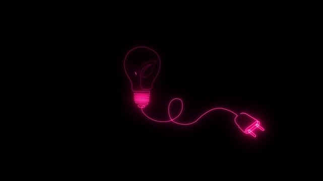 Abstract glowing Plant inside Lightbulb with power plug in one line drawing. Creative concept of Eco energy and environmental friendly sources.