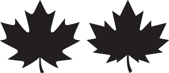 Two Simple Black Maple Leaf Silhouettes Against a White Background