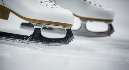 Graceful Gliding Close-Up of Figure Skates on Ice