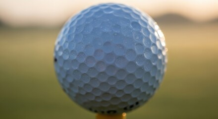 Close-up of a Golf Ball on a Tee at Sunrise