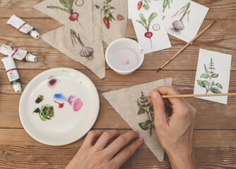 Artistic Batik Fabric Painting with Vegetable Motifs