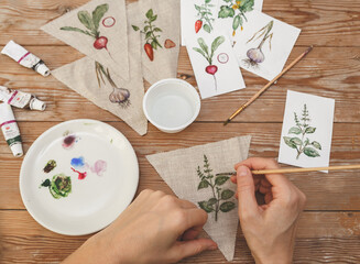 Artistic Batik Fabric Painting with Vegetable Motifs