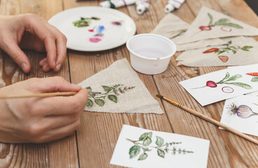 Artistic Batik Fabric Painting with Vegetable Motifs