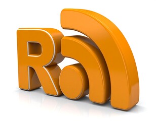 3D orange R with RSS symbol