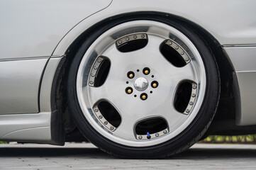 Close-Up of Custom Car Wheel and Tire Excellence. 