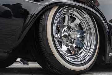 Close-Up of Custom Car Wheel and Tire Excellence. 