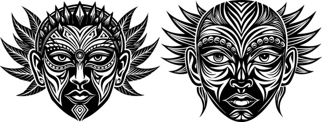 A face with symmetrical tribal paint across the cheeks. tribal tattoo design