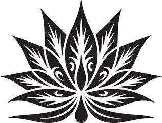 Simple black and white stylized leaves on branches