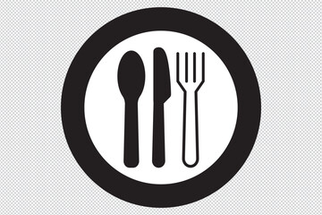 Fork ,spoon and knife icon set. Eatery symbol. Kitchen utensil vector illustration. Tableware serving sign. Crossed fork and spoon pictogram. Menu button. EPS 10