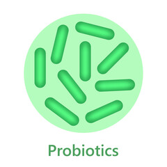 Probiotics bacteria icon, microbiome flora, lactobacillus bacterium.