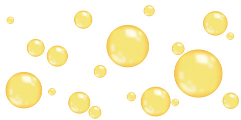 Realistic golden collagen, serum or keratin balls.