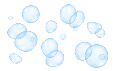 Micellar water, blue air bubble background.