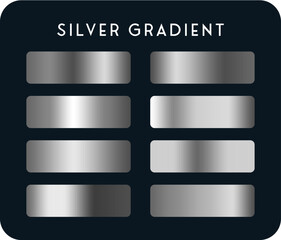 Set of silver, chrome metallic gradient. Shiny silver effect plates. Collection of Luxury Silver Gradients. Vector 