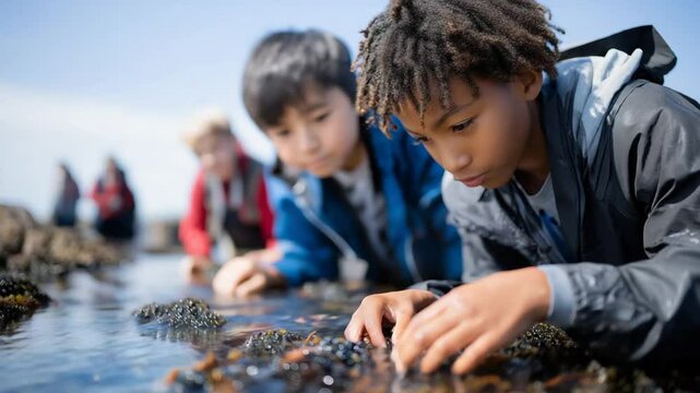 Students Exploring Coastal Tide Pools and Marine Life