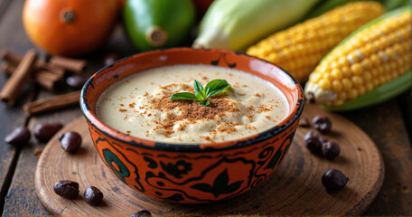 A vibrant stock photo of Tejate, a traditional Oaxacan beverage, perfect for food blogs, cultural articles, and marketing materials.