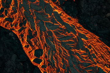 Aerial view of the texture of a solidifying lava field