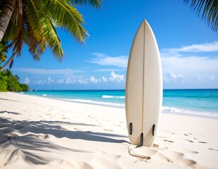 Surfboard on tropical beach