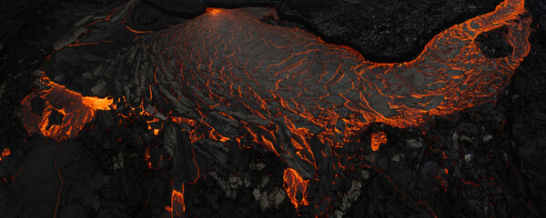 Aerial view of the texture of a solidifying lava field