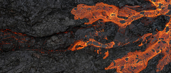 Aerial view of the texture of a solidifying lava field