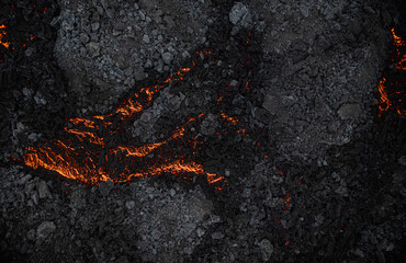 Aerial view of the texture of a solidifying lava field