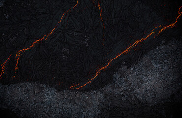 Aerial view of the texture of a solidifying lava field