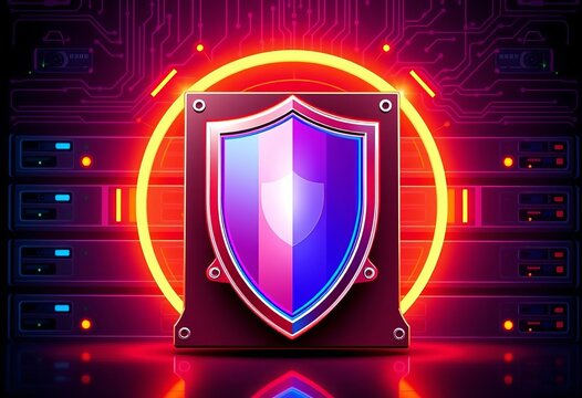 Hard disk array with shield, data protection concept Glyph style vector icon,  disk drive,  data security
