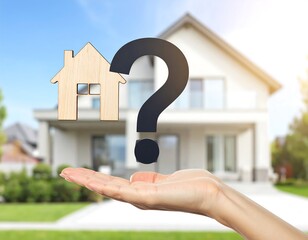 Hand holding house and question mark