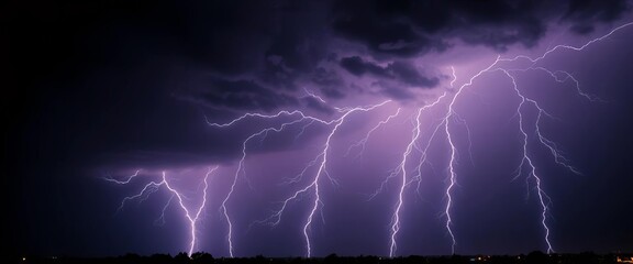 Intense lightning bolts striking at night, isolated on black background,  rays,  design
