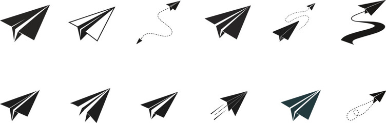 paper plane hand drawn single Bold and one line art style set vector isolated on white background