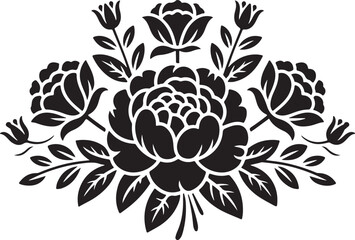 Ornate floral design in black and white for decorative use.