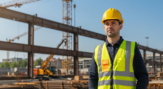 Construction Worker Wearing Safety Helmet