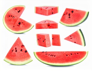 Red Watermelon Slices on White Background