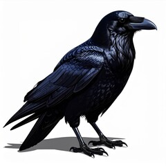 Fototapeta premium Black Raven Bird Profile on White Background