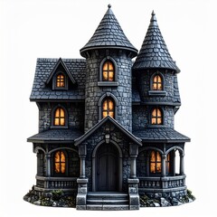 Gothic Stone Haunted House Model with Lights