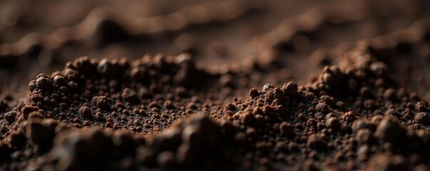Rich dark brown soil, close-up texture detail, land, rich, gardening